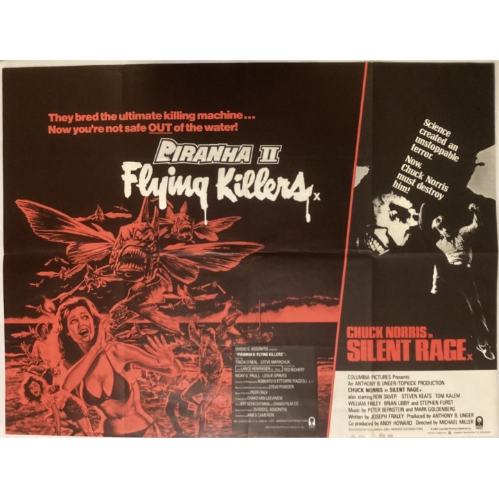 Piranha 2 / Silent Rage vintage original UK Quad Poster 2